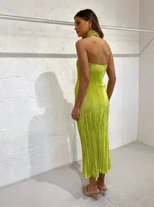 L'Idee Soirée Pleated Halter Gown Green Size 10 photo 3