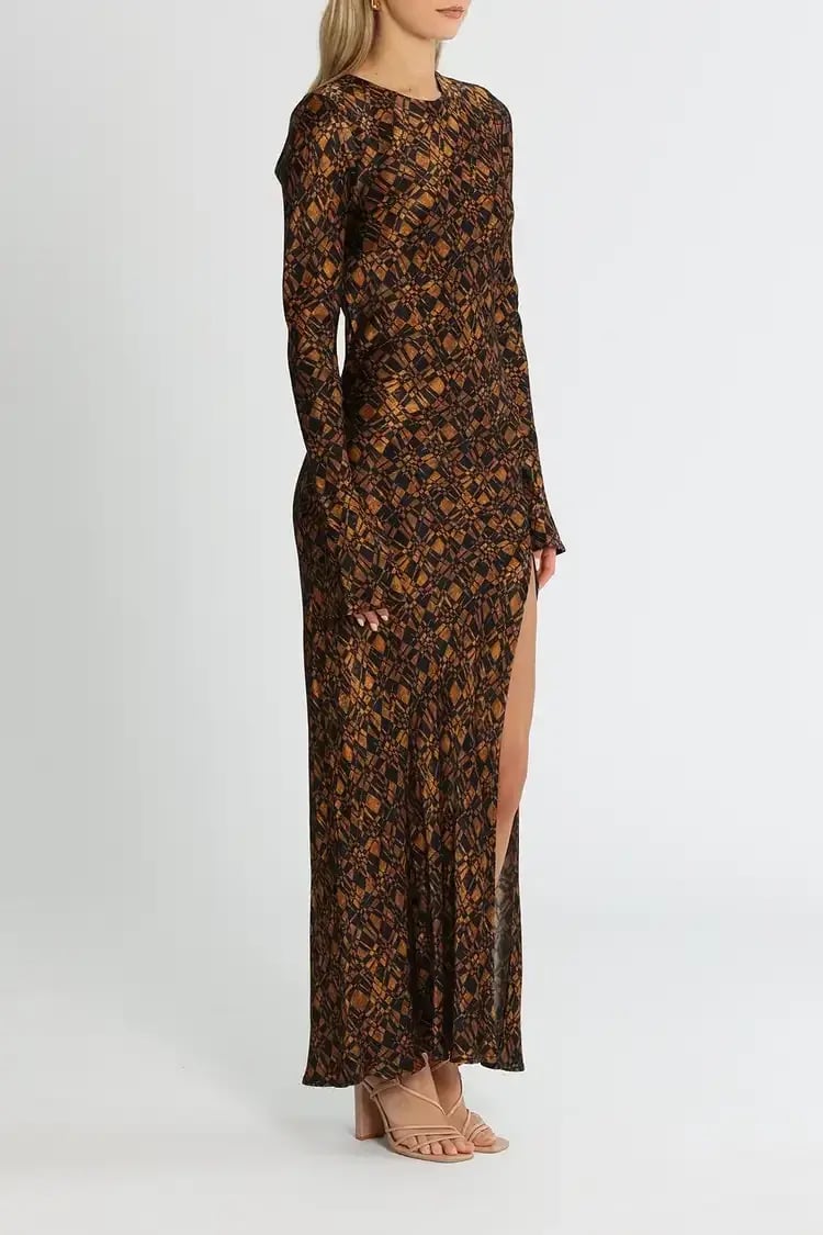 Bec and Bridge Checkmate Long Sleeve Maxi Dress in Brown Print Size 8 photo 3
