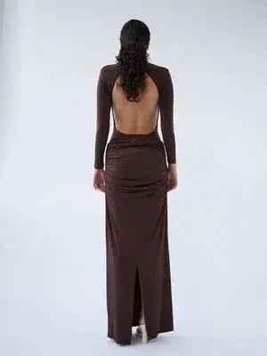 Paris Georgia Backless Bodysuit And Raffy Draped Skirt In Cocoa Size S / AU 8 photo 3