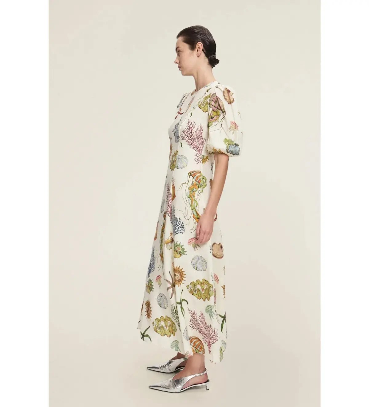Alemais Sea Midi Dress Cream Print Size AU 16 photo 2