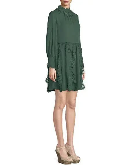 See By Chloe Floral Lace Puff-Sleeve Midi Dress Green Size 10 photo 3
