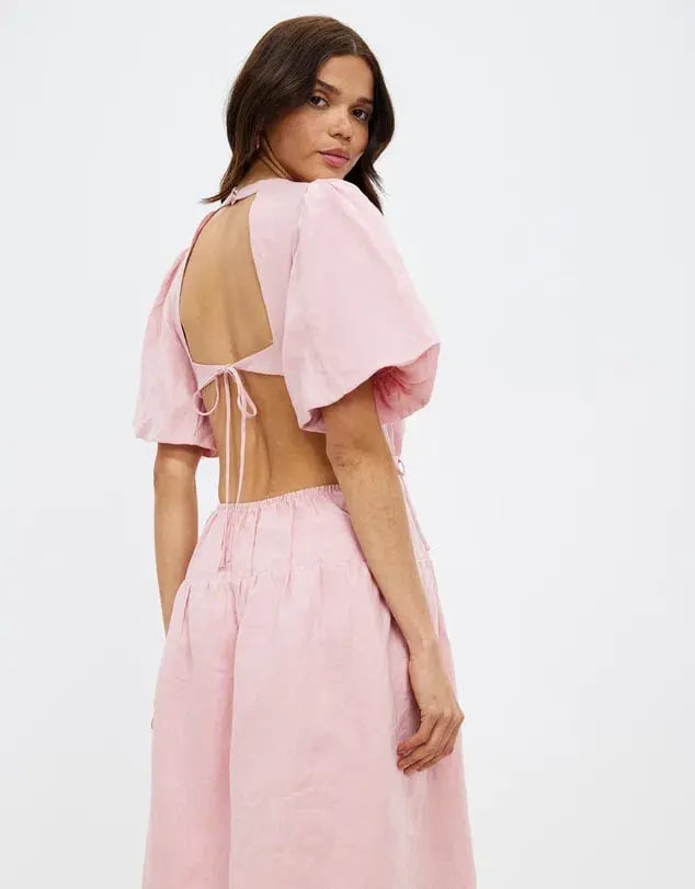 Aere Cut Out Linen Maxi Dress Pink Size 6 photo 2
