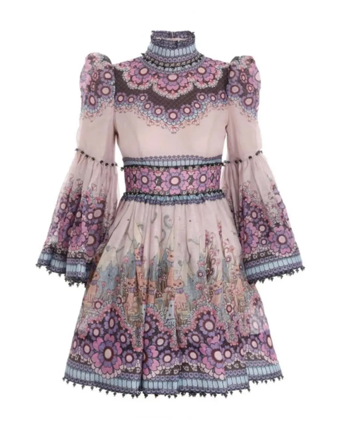 Zimmermann Celestial Bell Sleeve Mini Dress Gemini Zodiac Print Size 1 / Au 10 photo 5