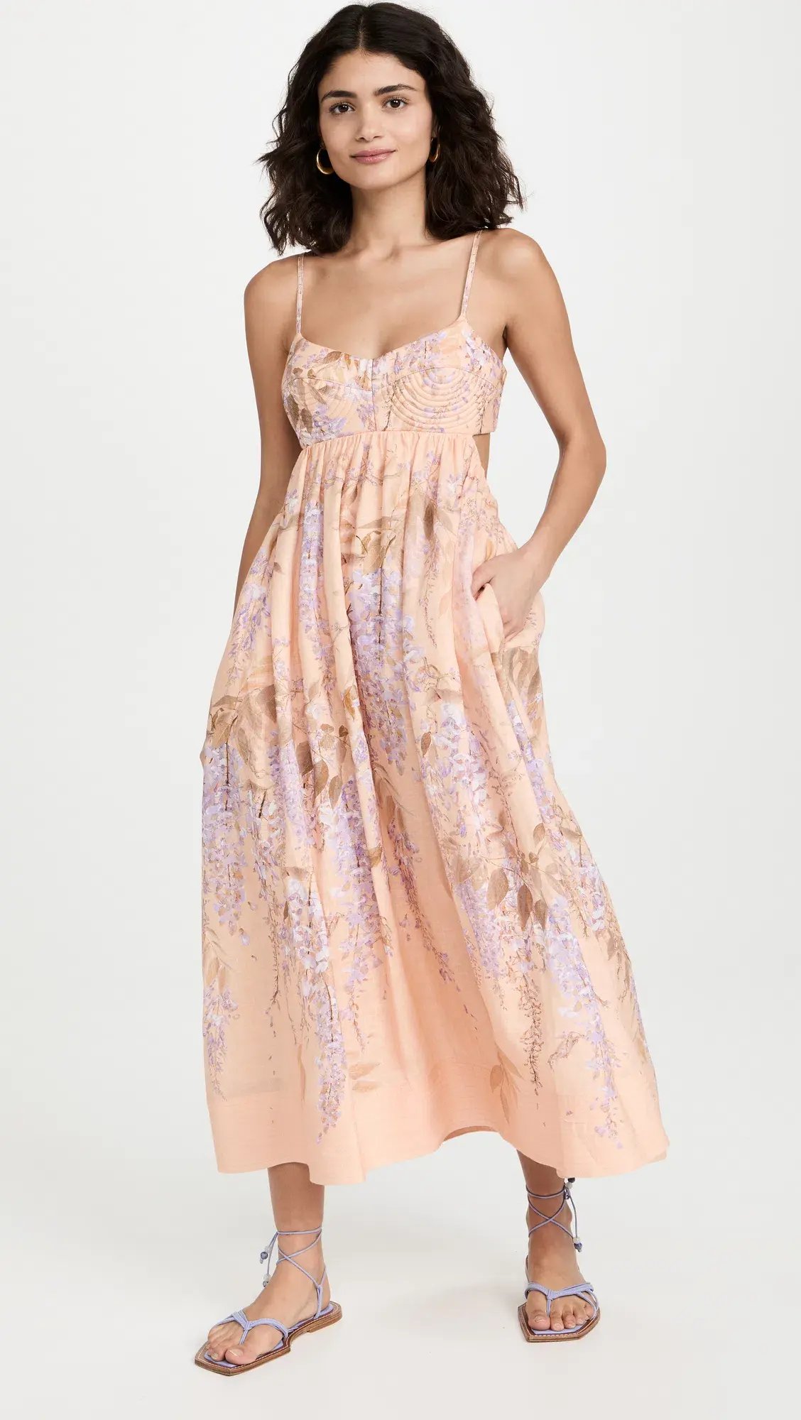 Zimmermann Rosa Bralette Midi Dress Print Size 0/Au 8 photo 4