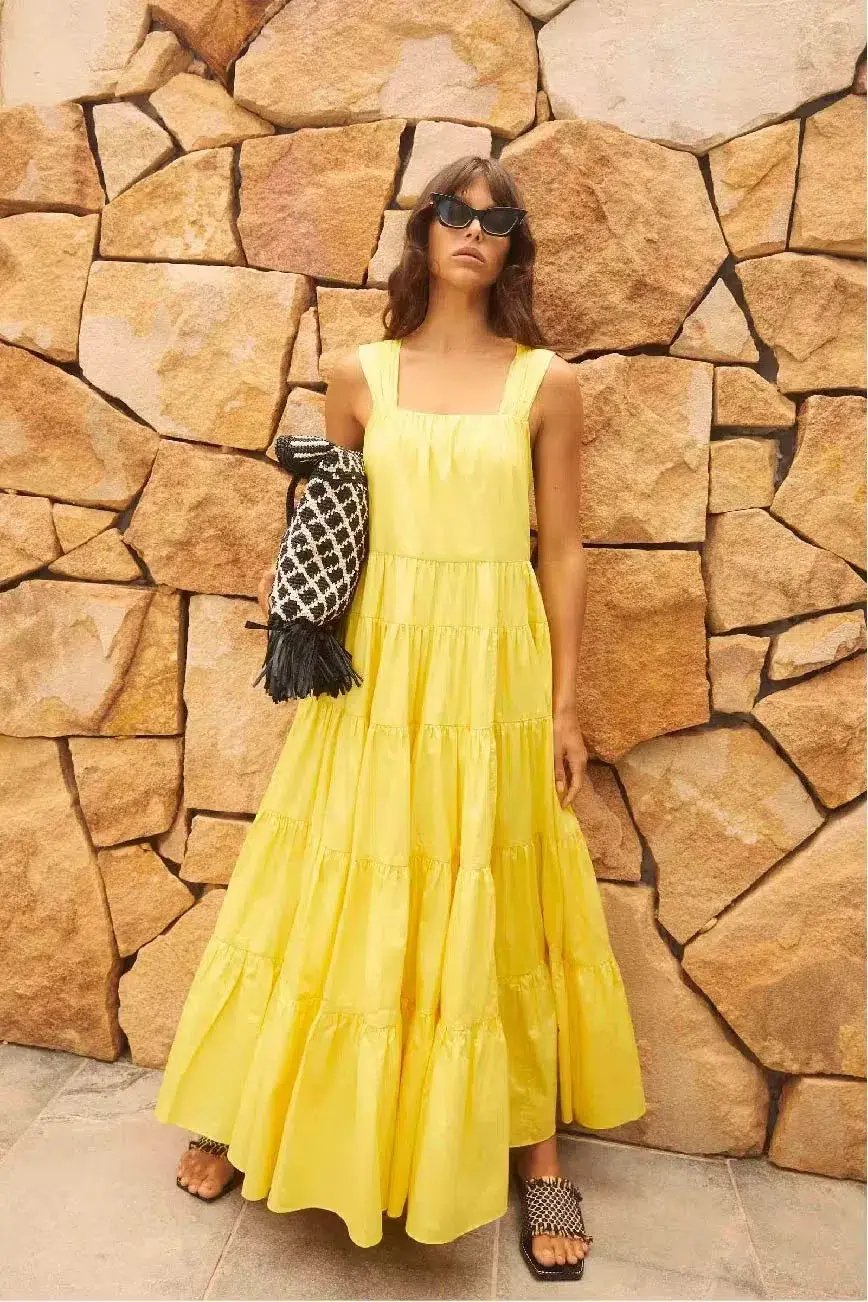 Aje Solstice Tiered Maxi Dress Daisy Yellow Size 16 photo 3