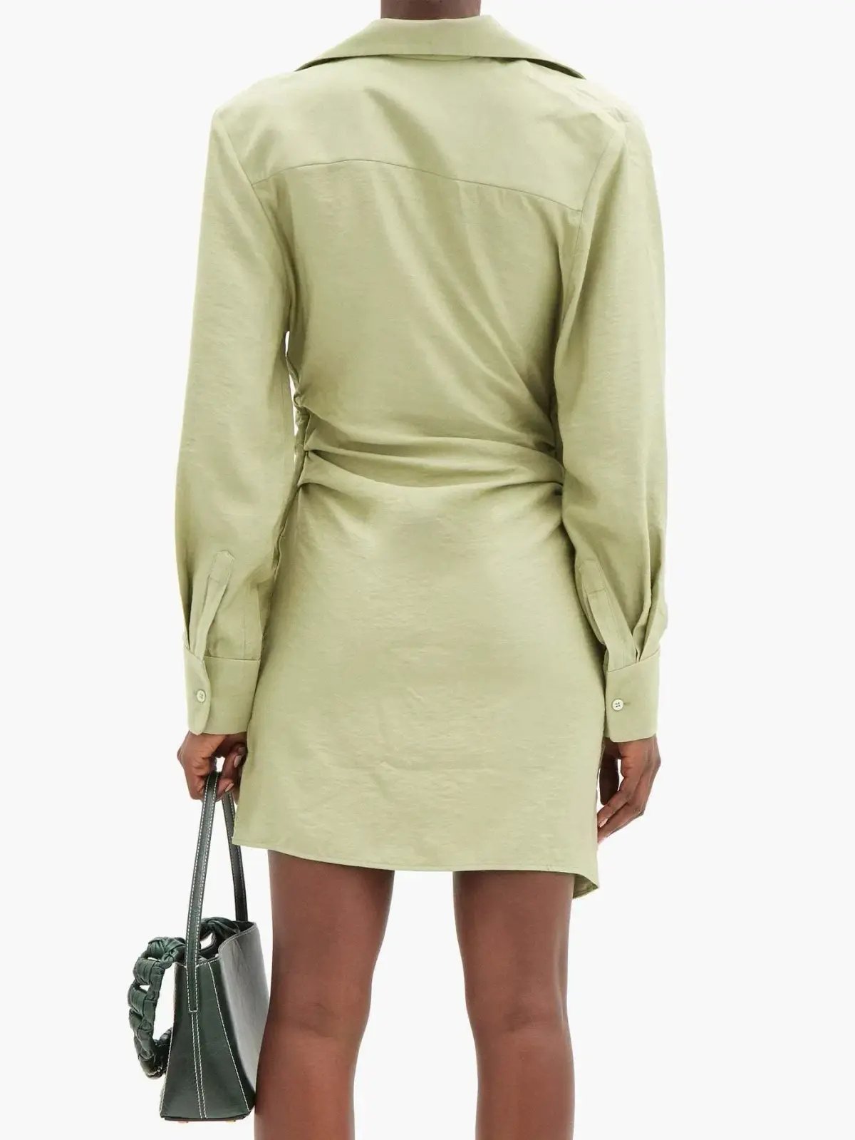 Jacquemus La Robe Bahia Draped Shirt Mini Dress in Sage Green Size 6 photo 2