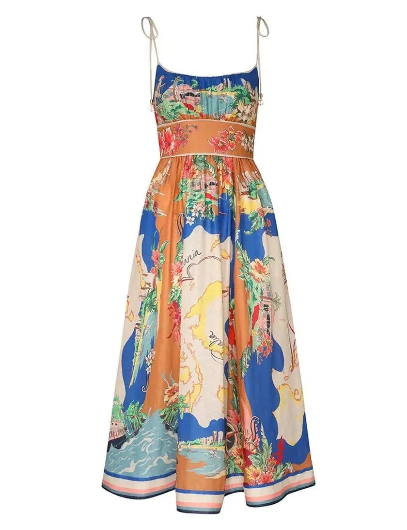 Zimmermann The Alight Picnic Midi Dress in Nautical Map Print Size 2 / AU 12 photo 4