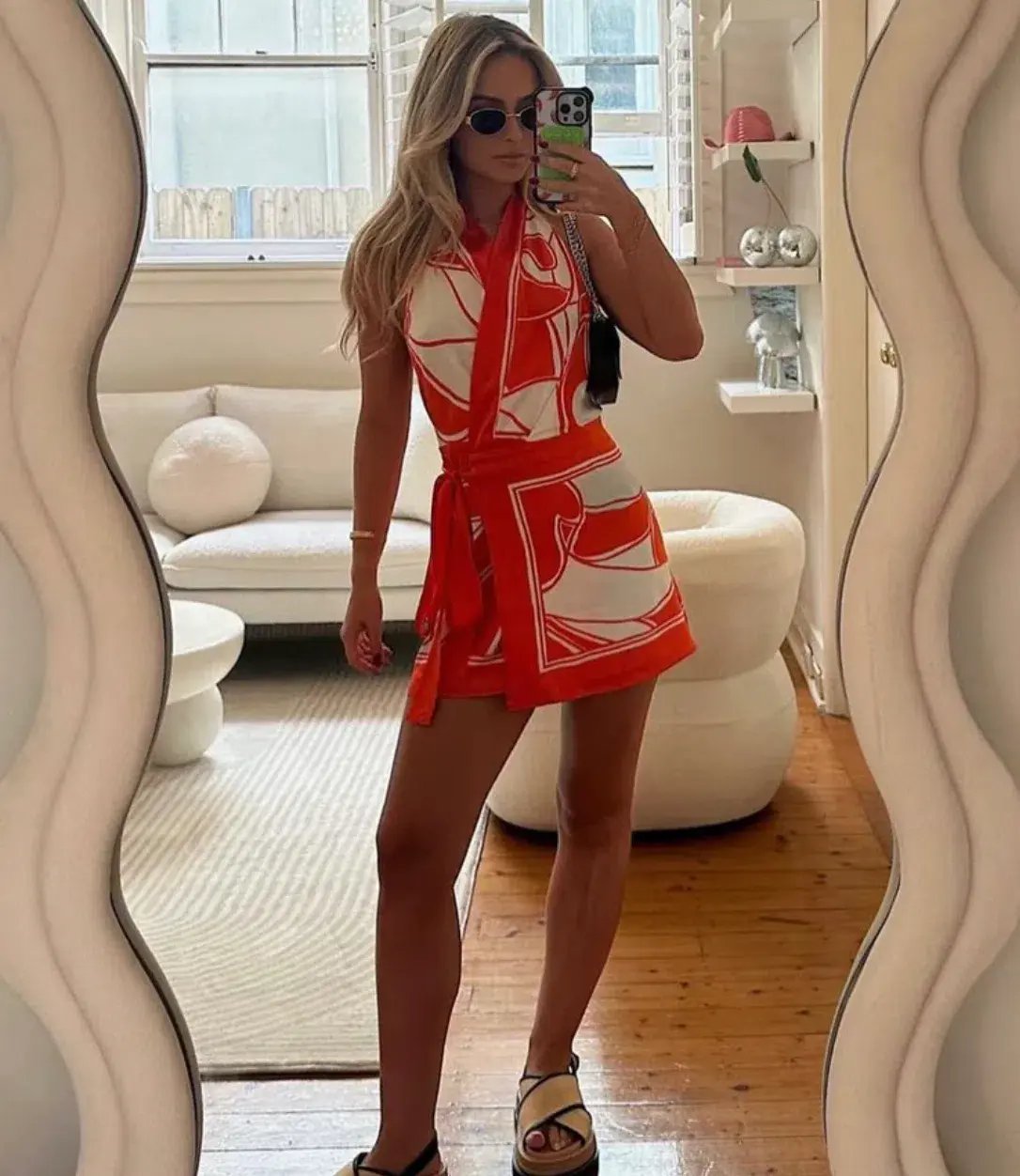 Sir the Label Ramona Wrap Halter Mini Dress Orange Print Size 0/ AU 6 photo 3