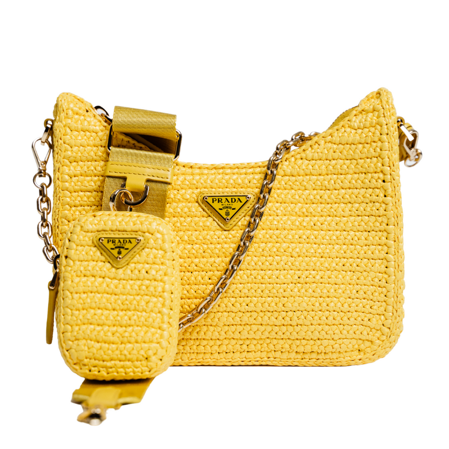 Prada Yellow Re-edition 2005 Raffia Bag photo 2
