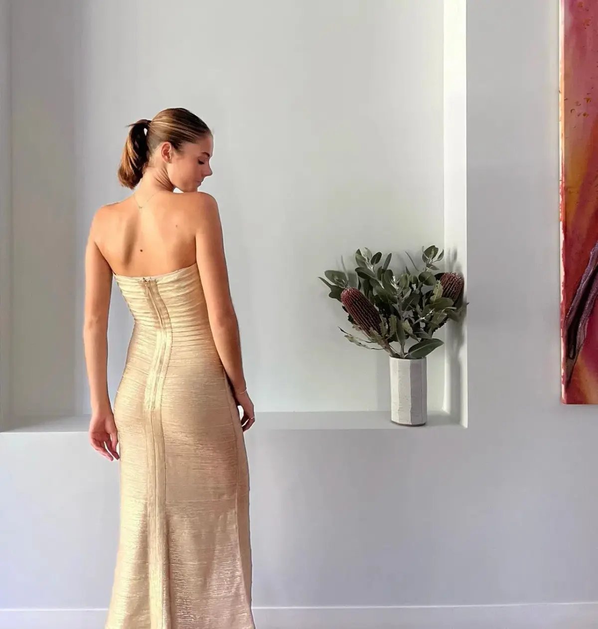 Herve Leger Sara Gown  Gold Size Small/AU 8 photo 3