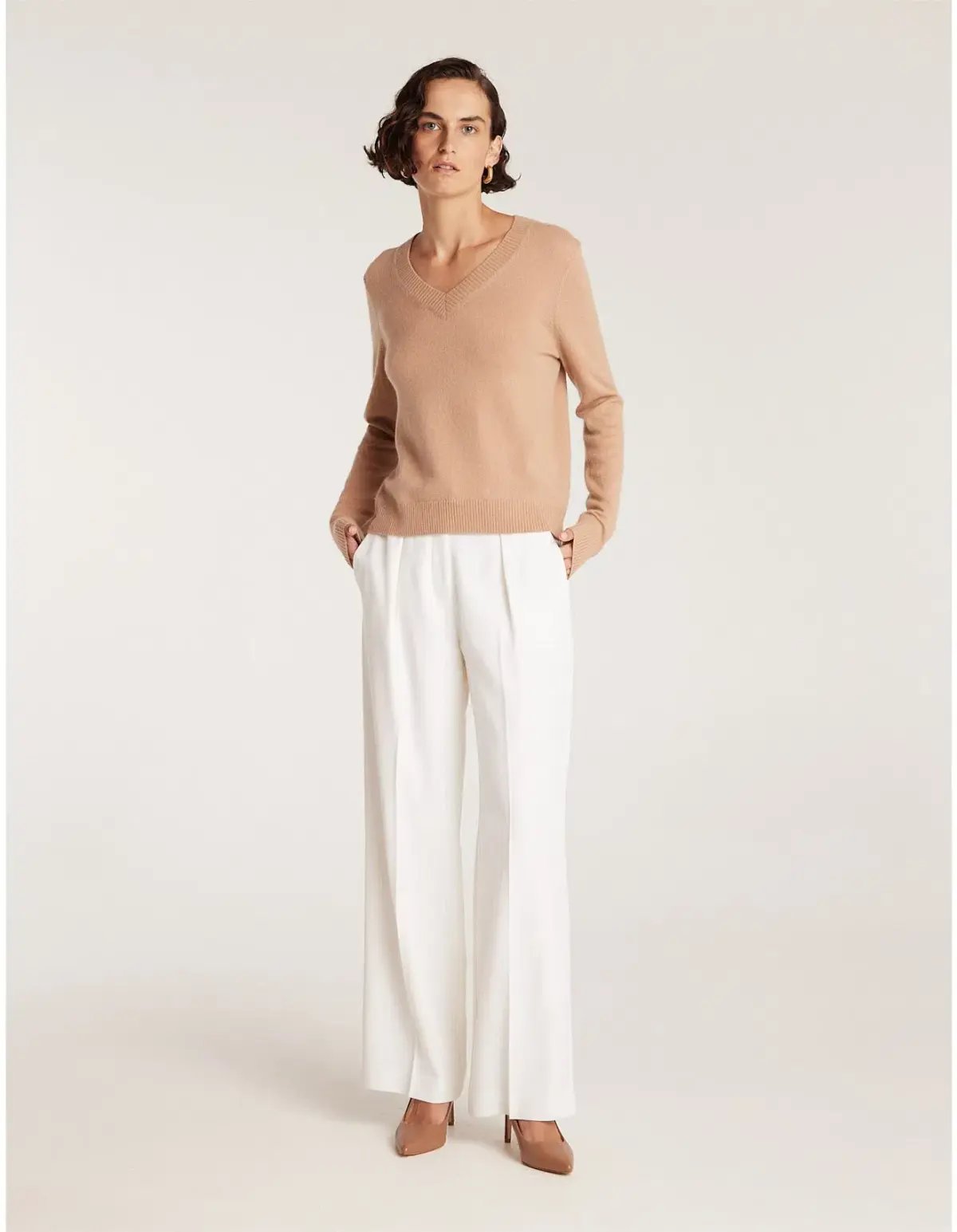Perri Cutten Cashwool V Neck Jumper Chestnut Size 16/L photo 2