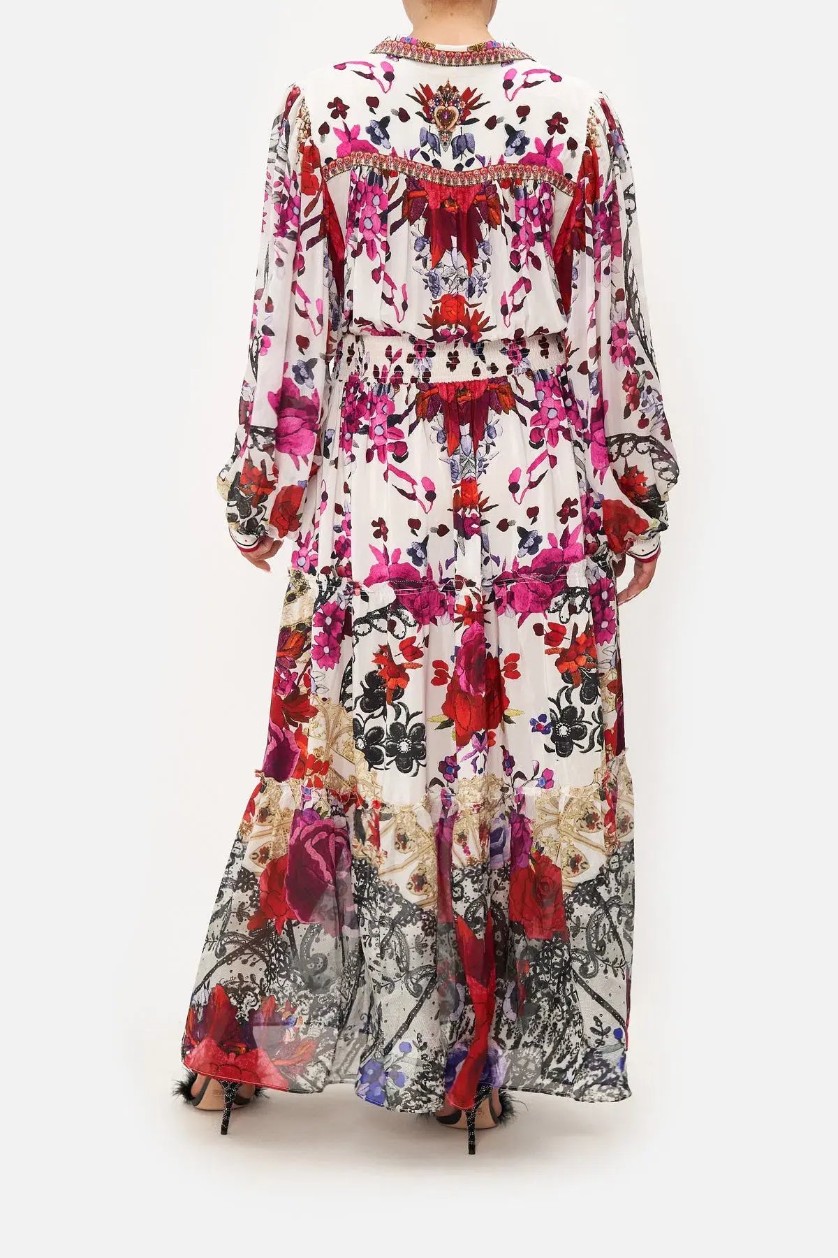 Camilla Button Through Tiered Maxi Dress Reign of Roses Print Size XL / AU 16 photo 2