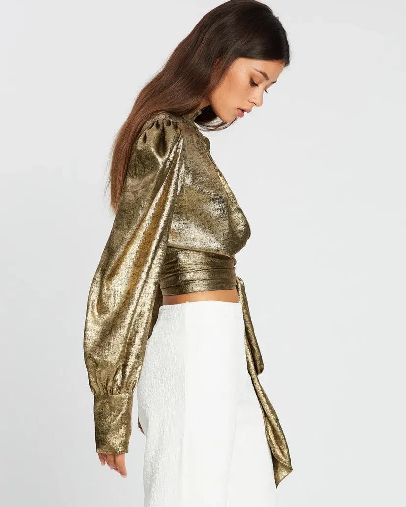 By Johnny Foil Cuffed Top Gold Size 10 photo 4