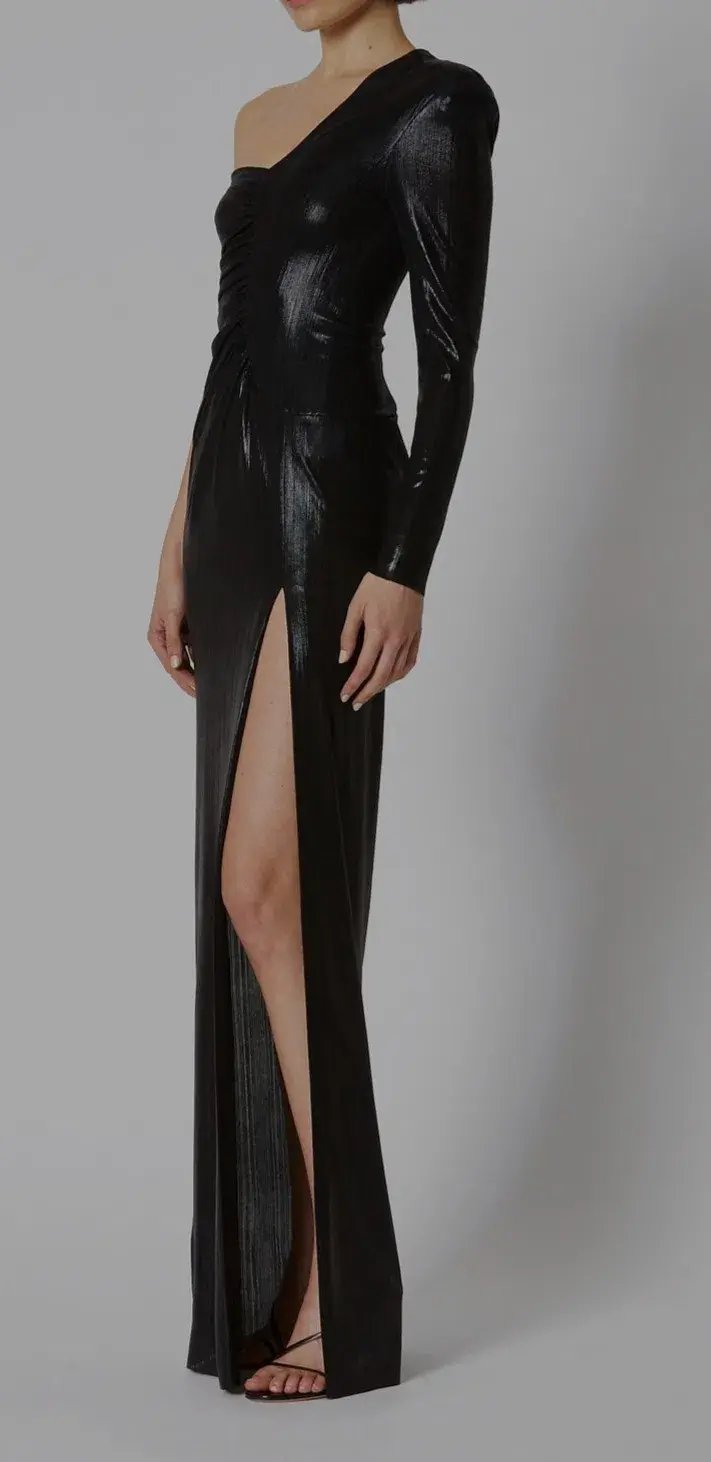 Scanlan Theodore Lacquer Jersey Gown Black Size 8 photo 5
