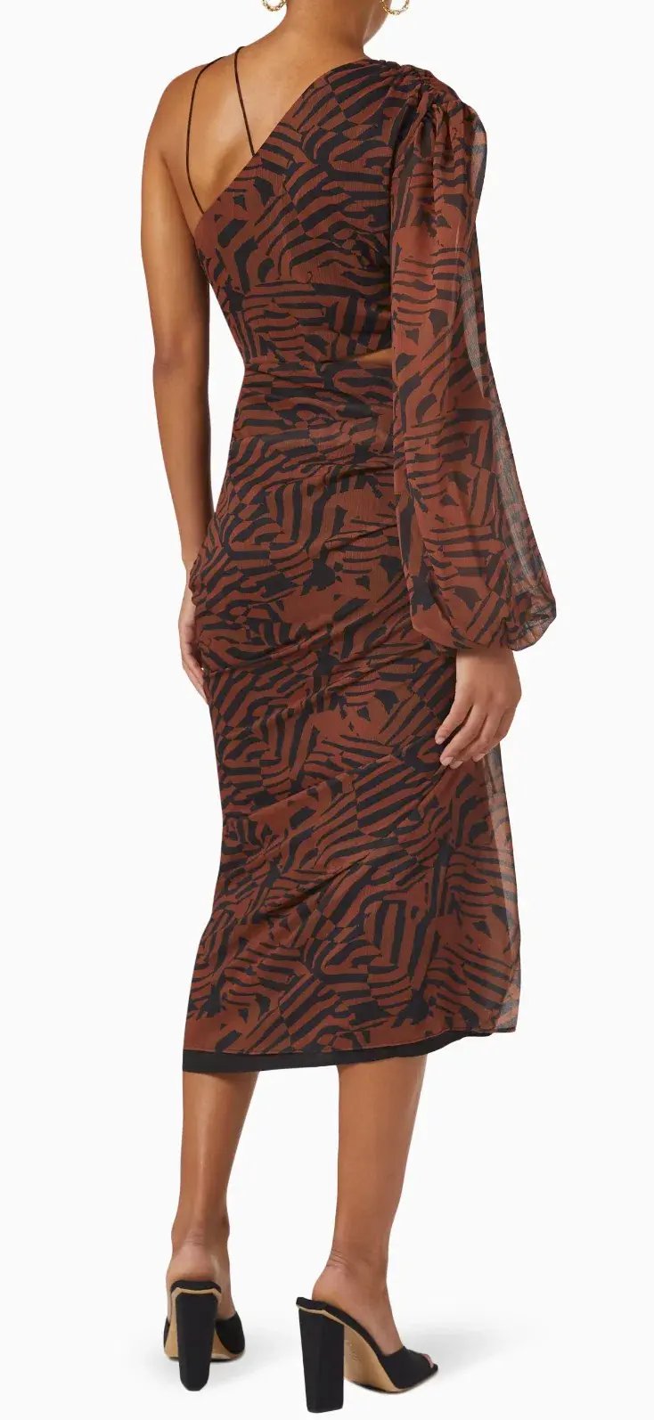 MISHA Bernadette Zebra Print Midi Dress Brown Size 8 photo 3