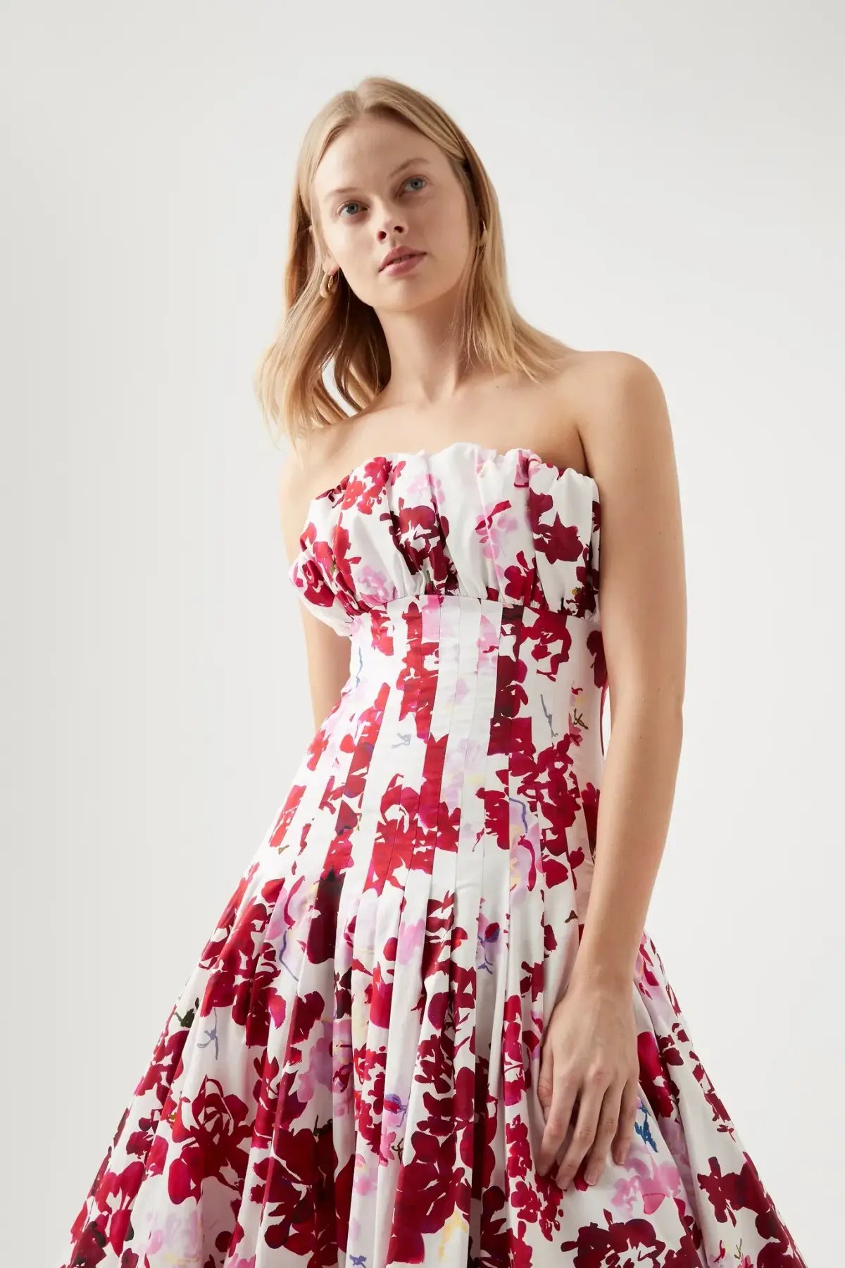 Aje Mathilde Bubble Hem Midi Dress Rose Print Size 12 photo 2