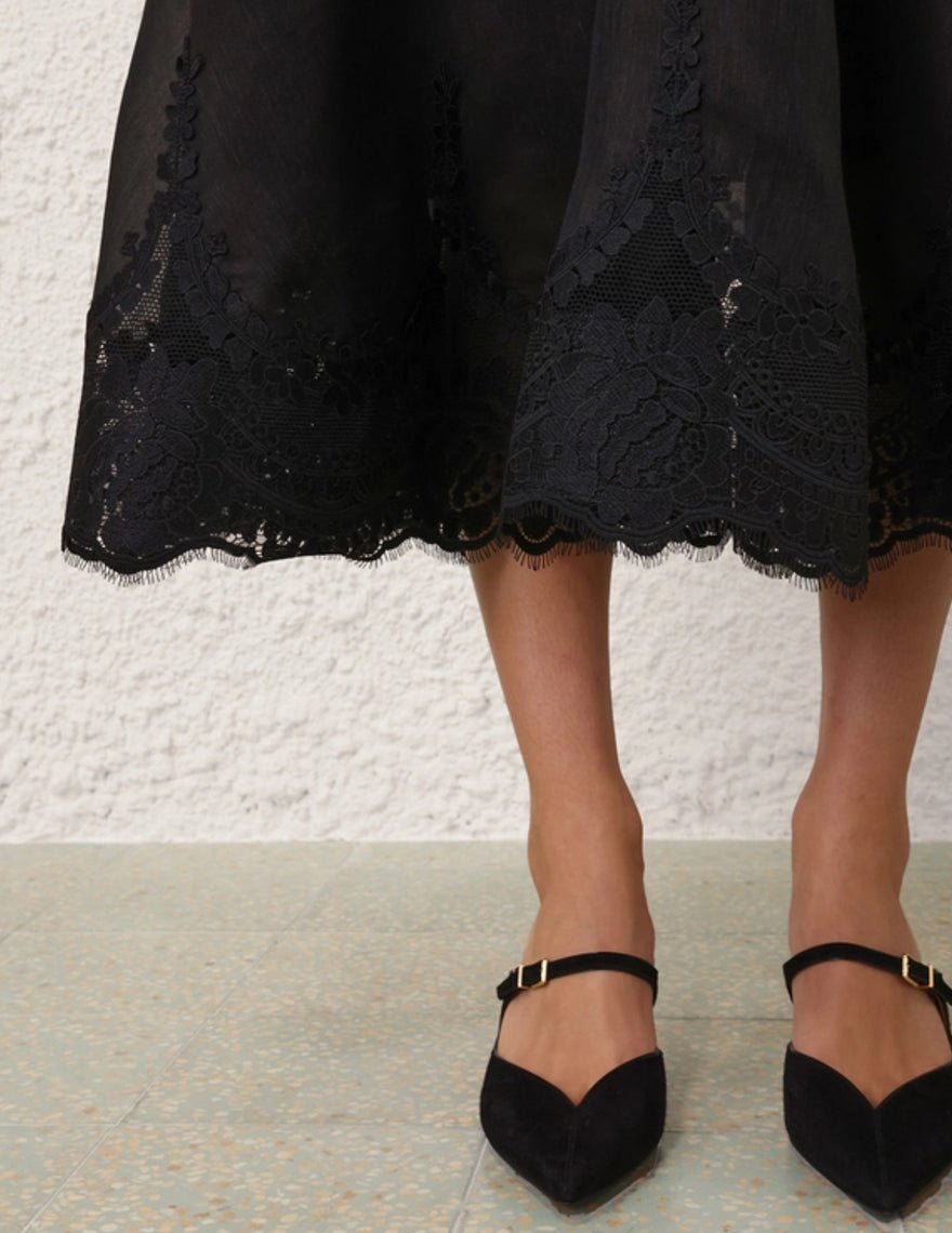 Zimmermann Hypnotic Lace Trim Gown In Black photo 3