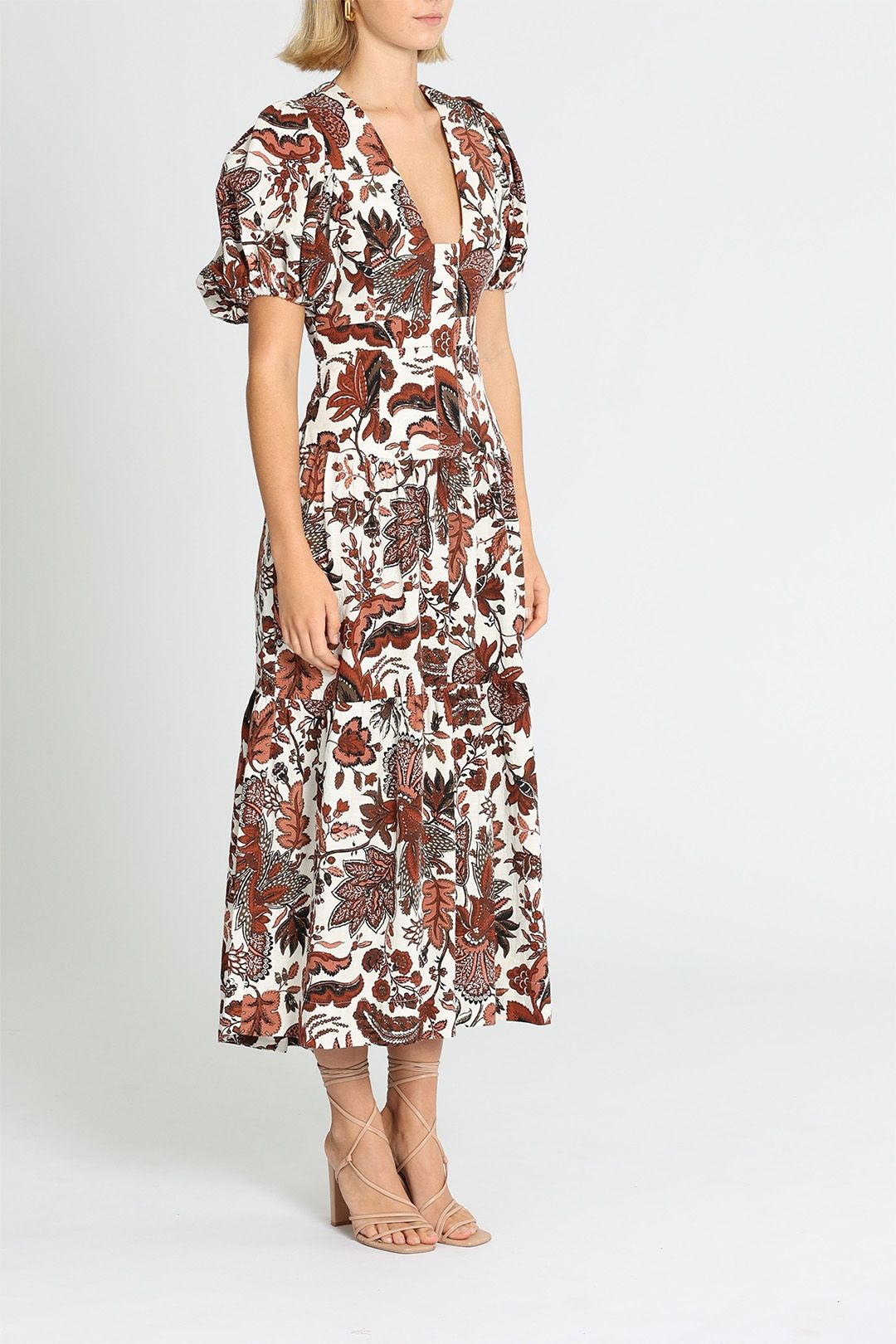 Catalina Plunged Short Sleeve Midi Dress - Multi photo 2