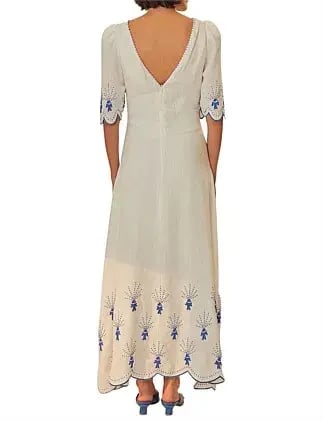 Farm Rio Sea of Fish Embroidered Midi Dress Off-White Size 6/XS photo 2