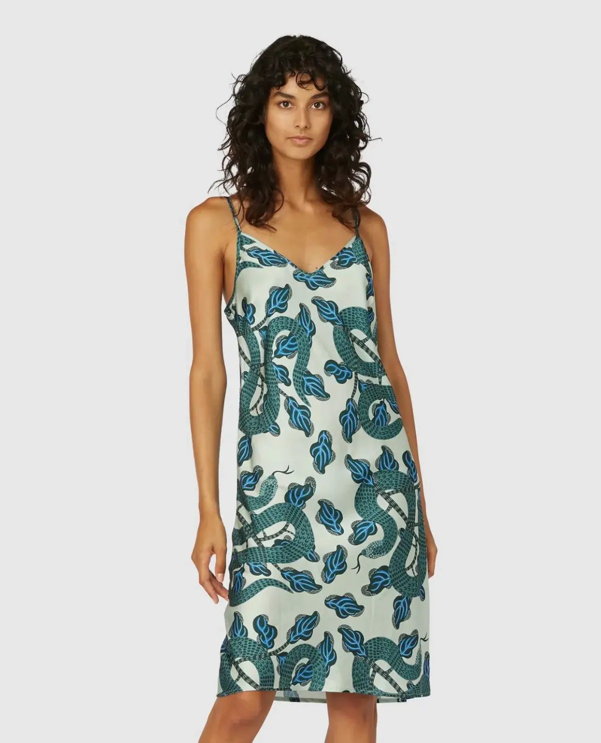 Gorman Slinky Slip Dress Midi Turquoise Snakes Print Size 10 photo 2