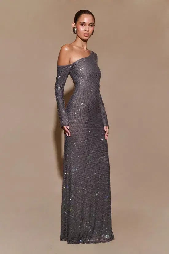 Meshki Marcia Diamante Long Sleeve Maxi Dress - Gunmetal photo 3