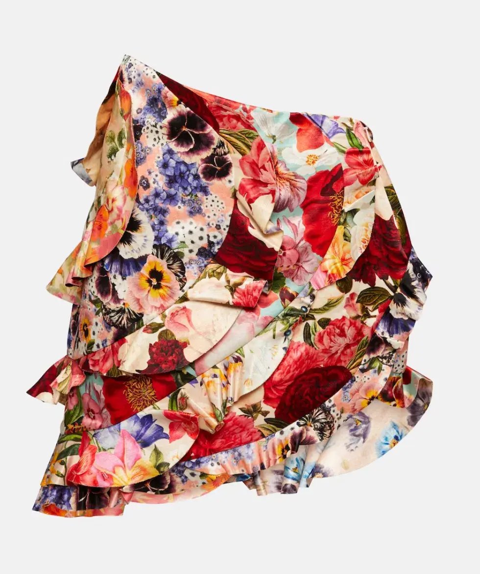 Zimmermann Wonderland Frill Mini Skirt Spliced Multi Floral Size 0/ Au 8 photo 2