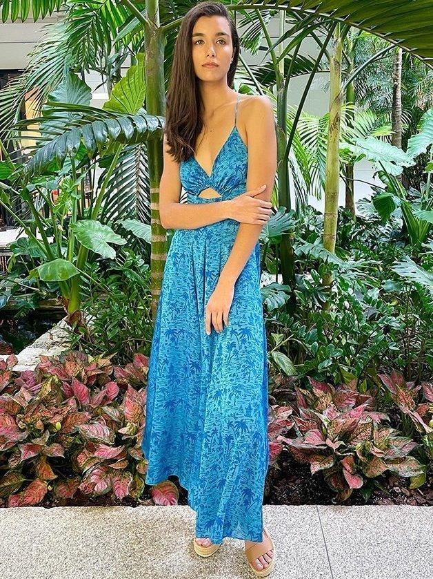 Scanlan Theodore Silk Tropical Strappy Dress Blue Size 8 photo 3