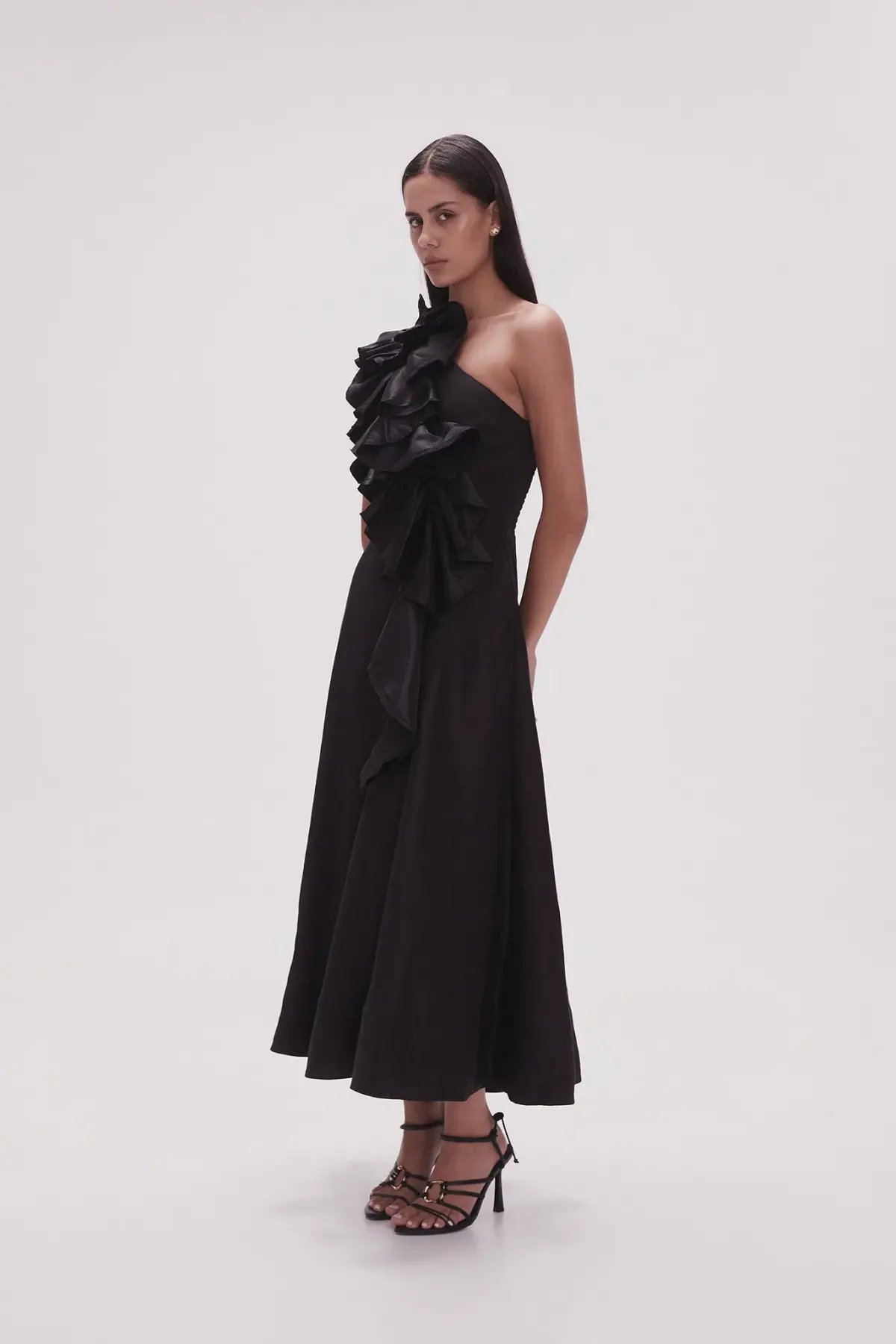 Aje Adelia Ruffle Midi Dress Black Size 10 photo 2
