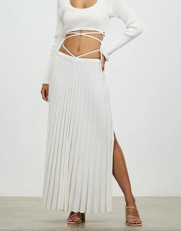 Christopher Esber Pleated Knit Tie Skirt White Size 10 photo 2