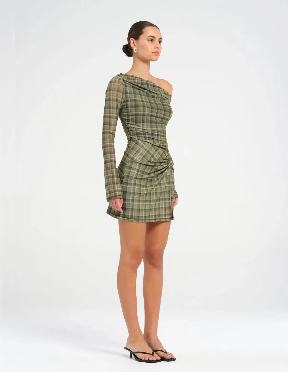 Benni Elijah Mini Dress Olive Check Size AU 8 photo 2