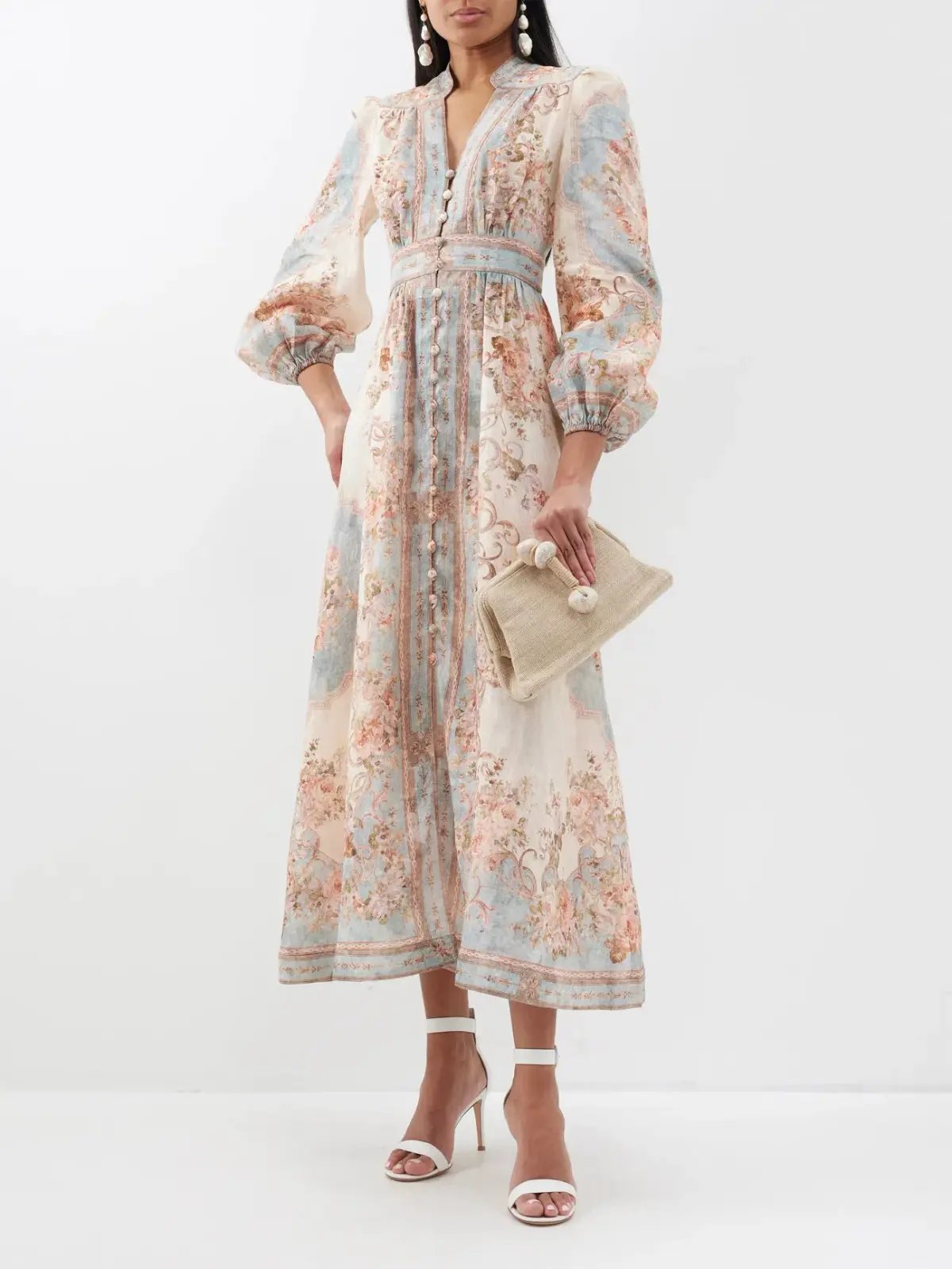 Zimmermann August Plunge Midi Dress Sky Blue Floral Size 4 / AU 16 photo 2