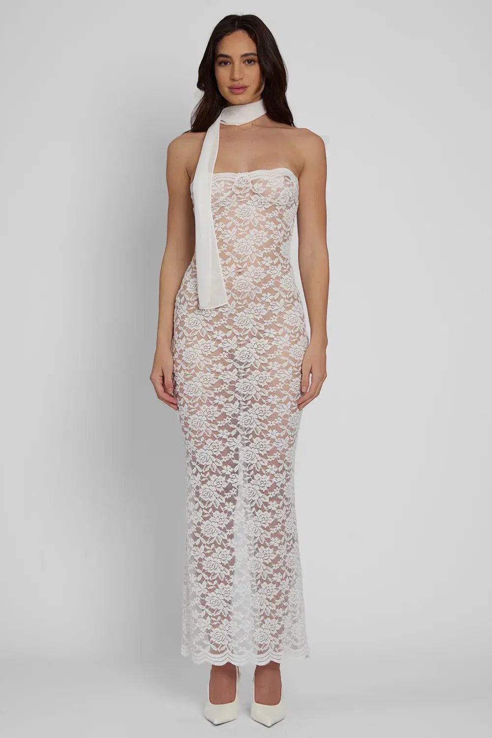 Leau Soleil Scalloped Lace Midi Dress White Size Xs/Au 6 photo 3