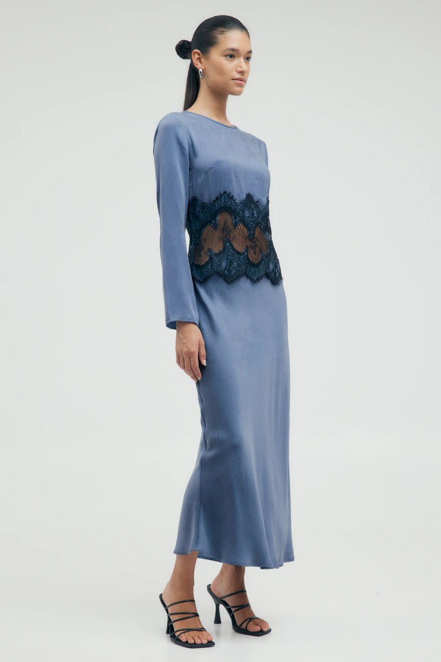 Third Form Visions Lace Trim Long Sleeve Maxi Dress - Sapphire photo 4