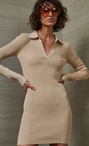Bec & Bridge Latte Harper Knit Mini Dress Beige Size 6 / AU 10 photo 5