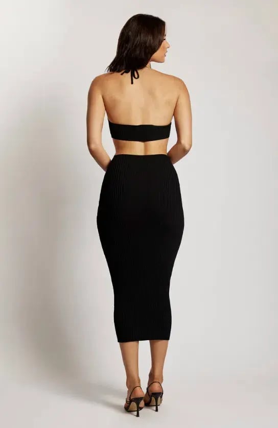 Meshki Halter Knit Midi Dress Black Size S/AU 8 photo 3