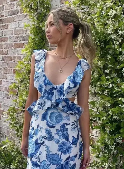 Sir the Label Amaris Frill Midi Dress Print Size 6 photo 4