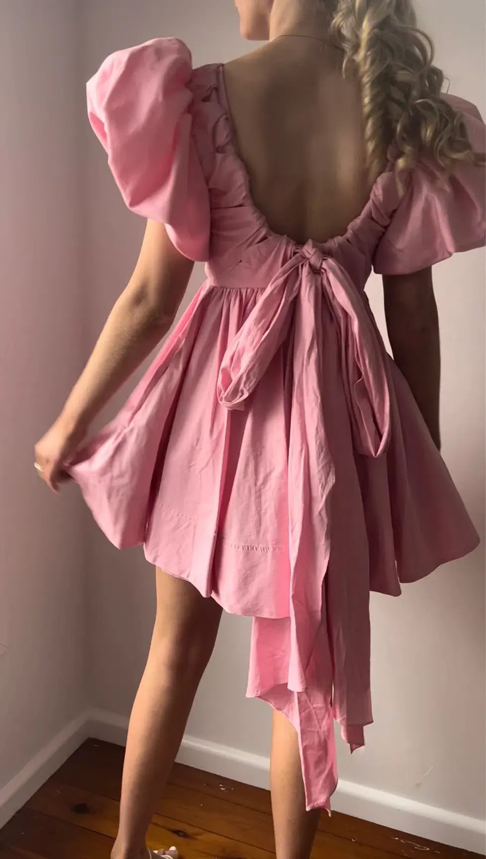 Aje Gretta Bow Back Mini Dress Ballerina Pink Size AU 6 photo 4