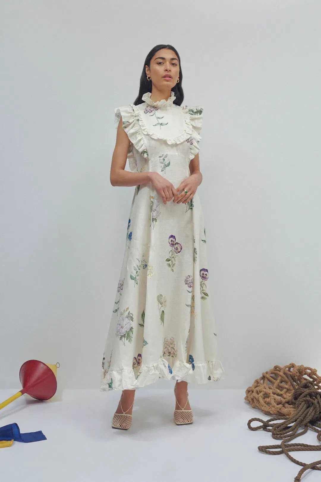 Alemais Jules Floral Midi Maxi Antique Dress White Size 10 photo 5