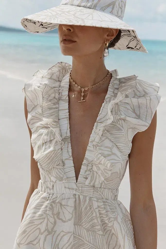 Dissh Malta Palm Frill Linen Maxi Dress Print Size 12 photo 2