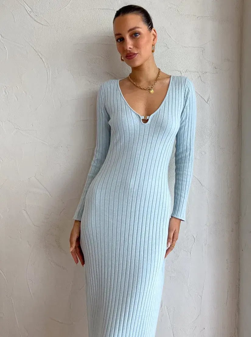 By Nicola Astrology Midi Knit Dress In Ice Blue Size AU 10 photo 2