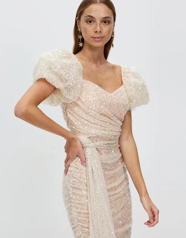 Bariano Powder Puff Sleeve Mini Dress Sequin Size 8 photo 3
