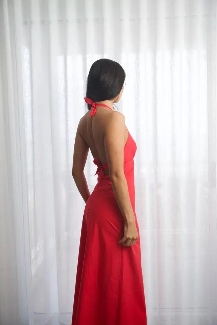 Kookaï Poplin Vee Halter Dress In Candy Red Size 34 / AU 6 photo 6