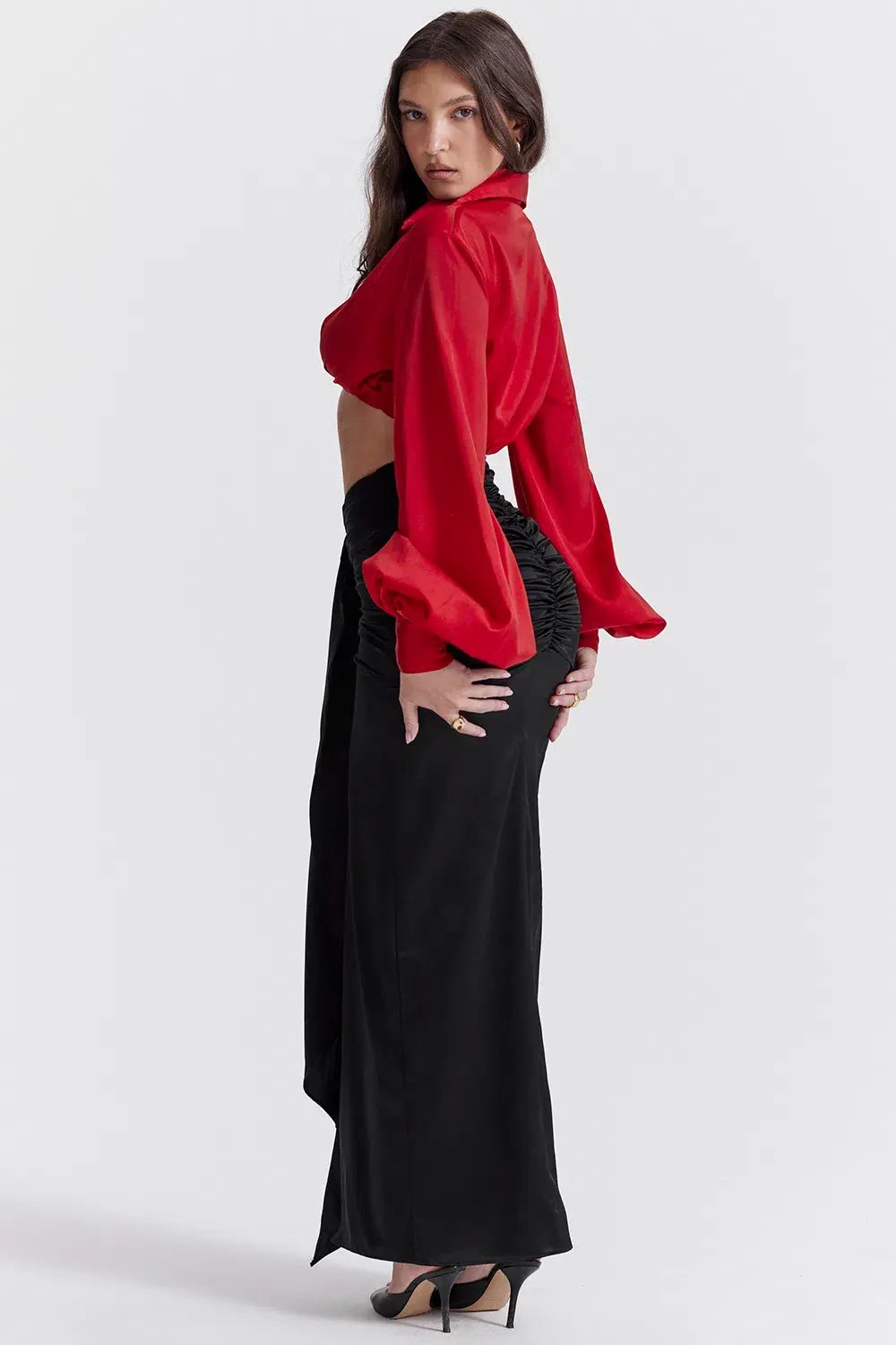 House of CB Arla Draped Silk Maxi Skirt Black Size XS/S photo 2