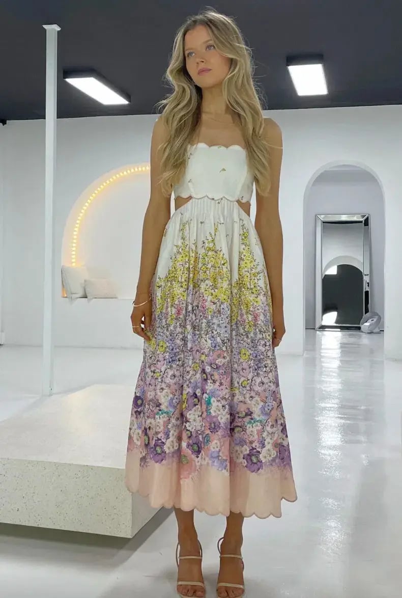 Zimmermann Jude Scallop Midi Dress in Peach Gradient Floral  Size 1 /Au 10 photo 4
