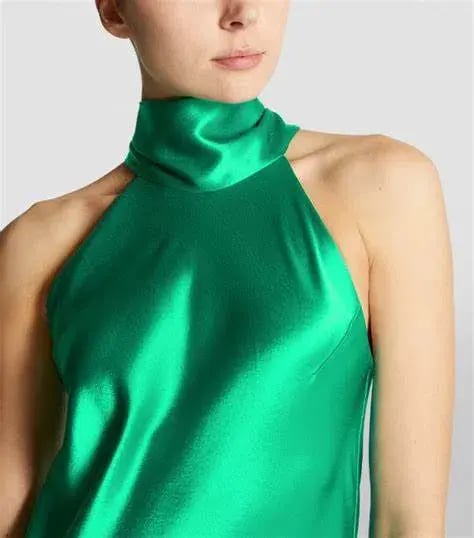 Galvan London Sienna Silk Satin Halter Neck Gown Emerald Green Size 8 photo 2