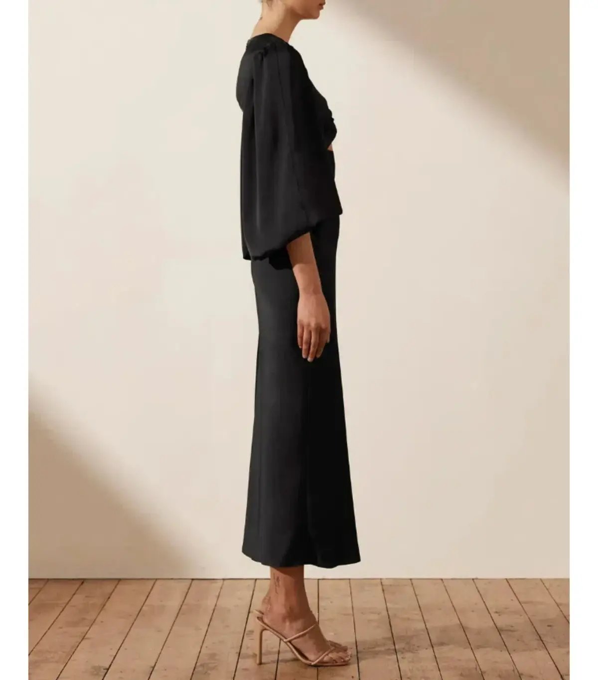 Shona Joy Luxe Twist Front Balloon Sleeve Midi Dress Black Onyx Size AU 18 photo 2