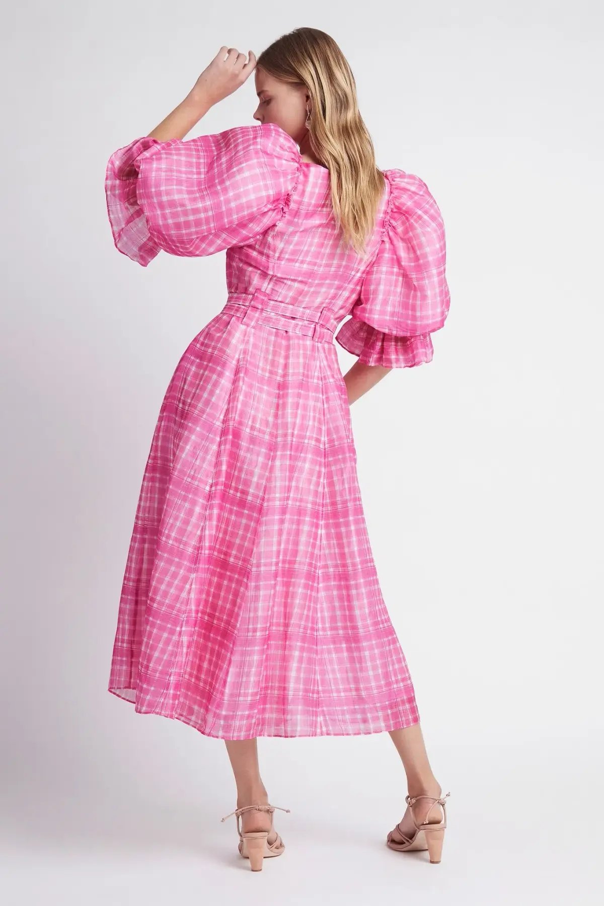 Aje Bungalow Midi Dress in Pink Check Print Size 6 photo 3