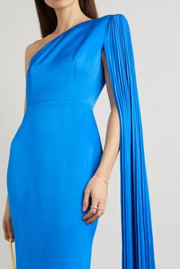 Alex Perry Marnel One Shoulder Cape Effect Pleated Satin Crepe Maxi Dress Blue Size 8 photo 2
