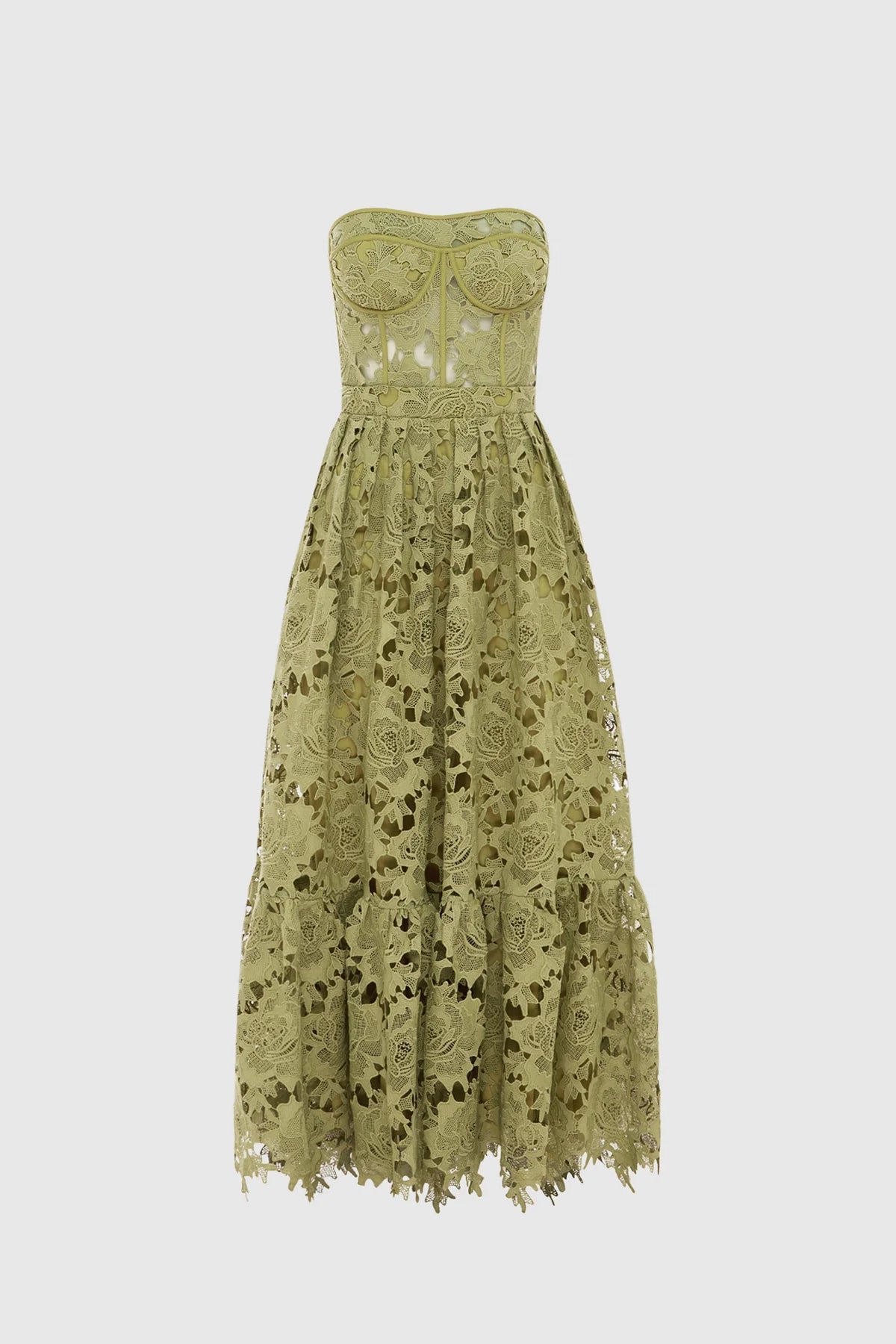 LEO LIN EMILIA LACE BUSTIER MIDI DRESS - OLIVE photo 4