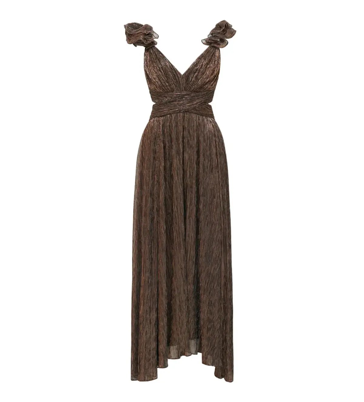 Selena Plisse Ruffle Shoulder Maxi Dress Brown Size 10 photo 4